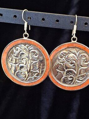 Coral Gemstone Handmade Drop Dangle Tibetan Earrings  426 NWOT